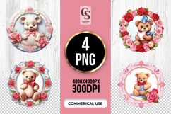 Cute Teddy Bear Roses Frame Clipart Sublimation PNG Product Image 1