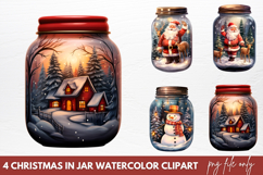 Christmas in Jar Watercolor Clipart PNG Product Image 1