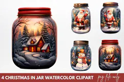 Christmas in Jar Watercolor Clipart PNG Product Image 1