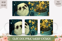 Pug Mug Design, Pug Dog Mug, Flowers Mug Print Product Image 1