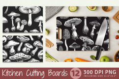 Monochrome Mushrooms Cutting Boards sublimation Design Product Image 1