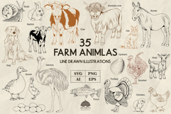 Farm animals line art collection Svg Png Eps Product Image 1