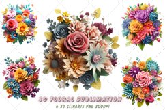3d Floral Bouquet sublimation Clipart Bundle, 3D Sublimation Product Image 1