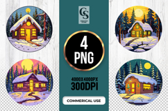 Cozy Winter Cabin Scenery Clipart Sublimation PNG Product Image 1
