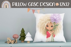 Cartoon Girl Pillow PNG, Cute Girl Pillowcase Template Product Image 1