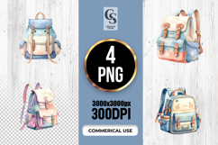 Cute School Backpack Watercolor Clipart Sublimation PNG Product Image 1