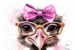 Funny Ostrich PNG with Pink Bow & Glasses Product Image 2