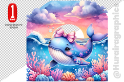 Cute Whale Clipart - PNG File Product Image 2