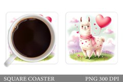 Valentines Lama Coaster. Valentines Square Coaster Design Product Image 1