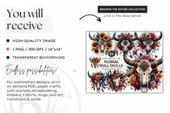 Boho Western bull skull PNG Clipart, floral cow skull Product Image 4