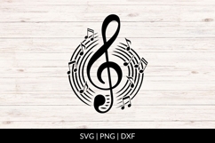 Hand Drawn Treble Clef Music Notes Circle SVG Product Image 1
