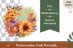 Watercolor Fall Wreath PNG, Floral Wreath Sublimation PNG Product Image 1
