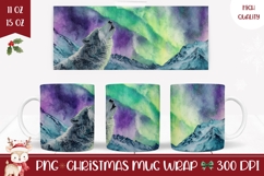 Christmas Wolf Mug Wrap, Northern Lights Mug Sublimation Product Image 1