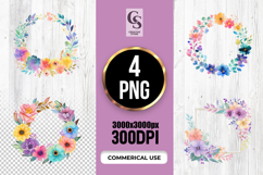 Colorful Watercolor Floral Wreath Clipart Sublimation PNG Product Image 1