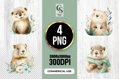 Cute Watercolor Otter Clipart Sublimation PNG Product Image 1