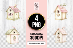 Cute Birdhouse Watercolor Cottage Clipart Sublimation PNG Product Image 1