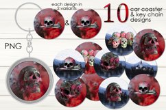 Gothic skull | Sublimation car coaster &amp; key chain bundle Product Image 1
