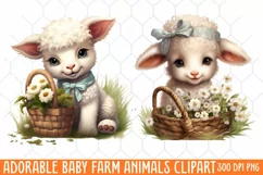 Adorable Baby Farm Animals clipart, Watercolor Clipart Product Image 1