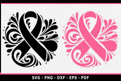 Flourish Black and pink breast cancer ribbon SVG PNG DXF Product Image 1