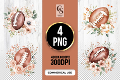 Floral Football Watercolor Clipart Sublimation PNG Product Image 1