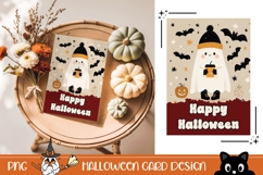Happy Halloween Greeting Card Printable, Cartoon Ghost PNG Product Image 1