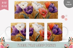 Floral Mug Wrap, Gold Mug, Flowers Mug Template Product Image 1