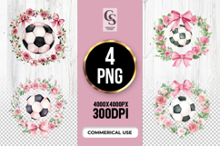 Pink Floral Soccer Wreath Clipart Sublimation PNG Product Image 1