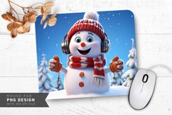 Snowman with Mittens and Snowy Hilltop Mouse Pad PNG Product Image 1
