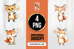 Cute Fox Fireworks Watercolor Clipart PNG Product Image 1