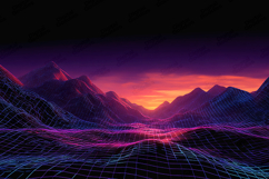 Retro Neon Wireframe Landscape Background Digital Art Product Image 1