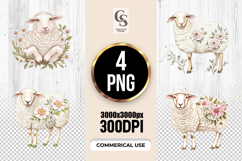 Floral Sheep Watercolor Illustration Clipart Sublimation PNG Product Image 1