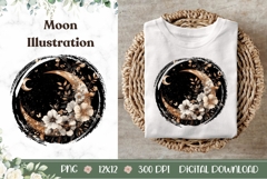 Floral Moon Illustration PNG, Boho Flowers Illustration Product Image 1