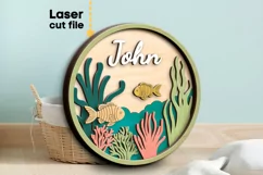 Fishes Baby Name Sign SVG laser cut file for Glowforge Product Image 1