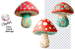 Mushrooms, Whimsical, Mixed Media, Ephemera, PNG, Clipart Product Image 1