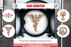 Floral Retro Medical Anatomy Car Coaster Product Image 1
