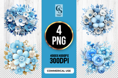 Blue Floral Bouquet Clipart Sublimation PNG Product Image 1
