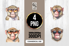 Watercolor Monkey with Sunglasses Clipart PNG Product Image 1