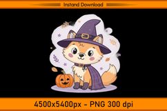 Cute Halloween Fox Witch Cloak Sublimation Design PNG Product Image 1