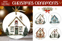 Watercolor Christmas House Ornaments, Winter House Ornament Product Image 1