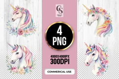 Floral Rainbow Unicorn Watercolor Clipart Sublimation PNG Product Image 1