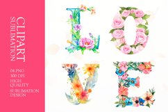 Floral love letters clipart sublimation Product Image 1