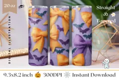 Cute Bows Tumbler Wrap, Cartoon Halloween Bats Tumbler PNG Product Image 1