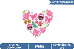 Pink Christmas Football Heart Sublimation, Christmas Png Product Image 1