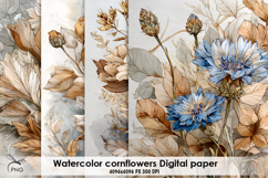 Watercolor cornflowers digital paper, background clipart Product Image 1