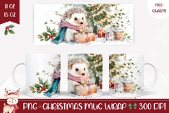 Watercolor Christmas Hedgehog Mug, Christmas Tree Mug Wrap Product Image 1