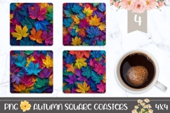 Fall Leaves Square Coasters, Autumn Square Coaster Design Product Image 1