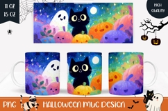 Halloween Black Cat Mug Design, Kawaii Pumpkins Coffee Mug Product Image 1