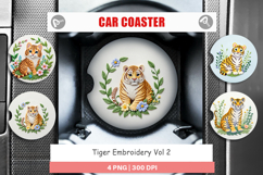 Car Coaster Tiger Embroidery Product Image 1