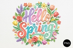 Brushstroke Hello Spring PNG, Floral Springtime Sublimation Product Image 1