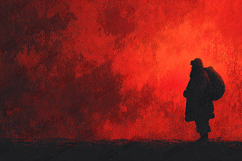 Santa Claus Silhouette with Sack on Red Grunge Background Product Image 1